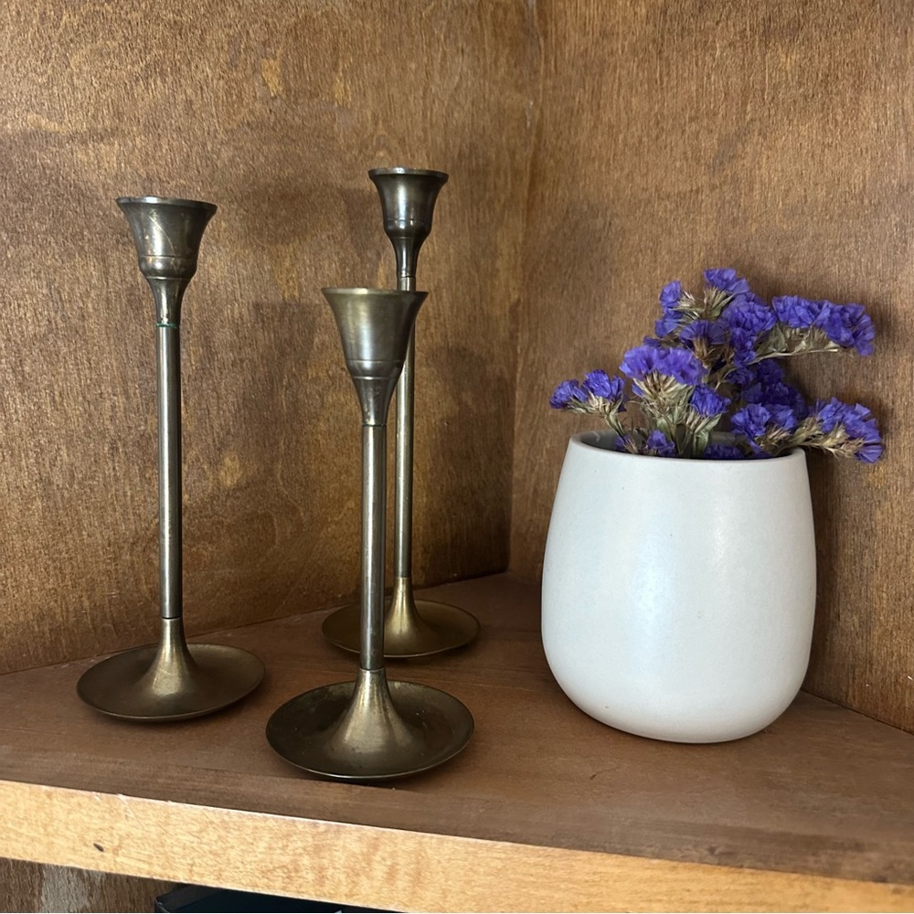 Vintage Brass Candlesticks - Set of Three